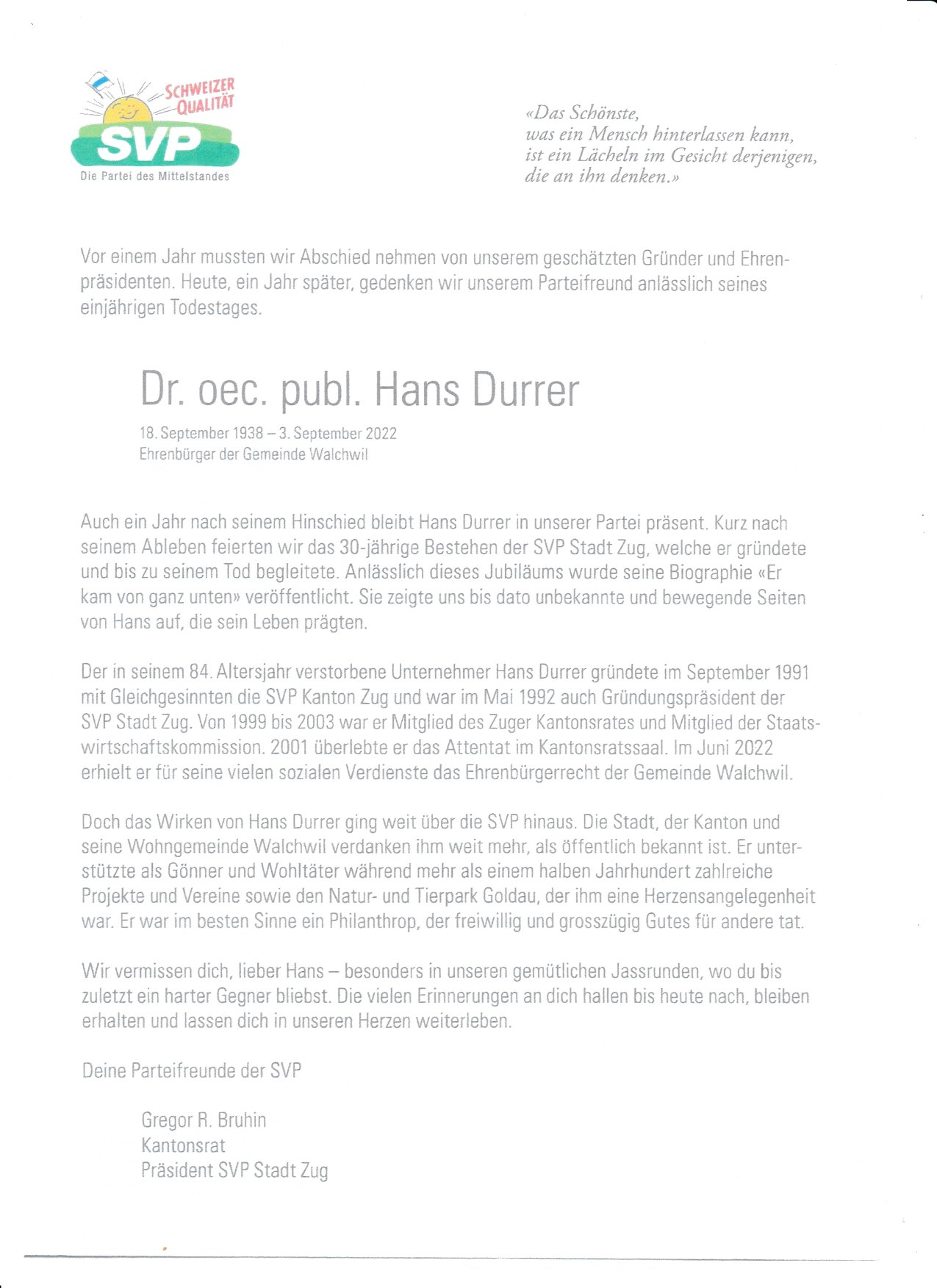 Dr. oec. publ. Hans Durrer